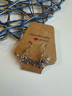 Silver Bat Dangle Earrings – Handmade | Halloween | Gothic new